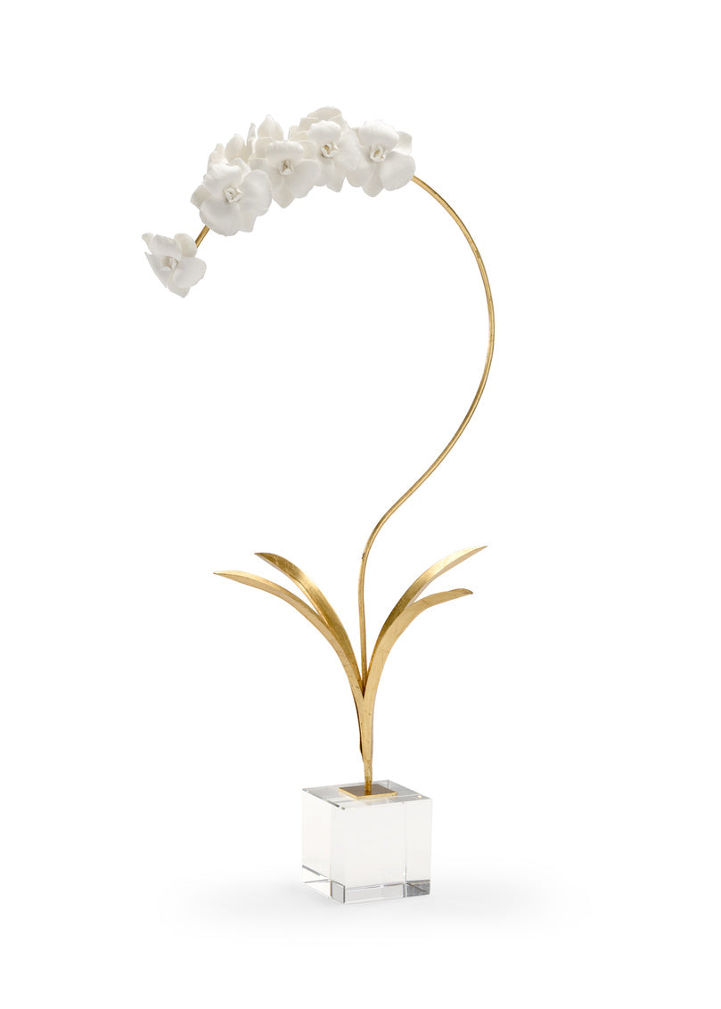 Gold Orchid on Crystal Block